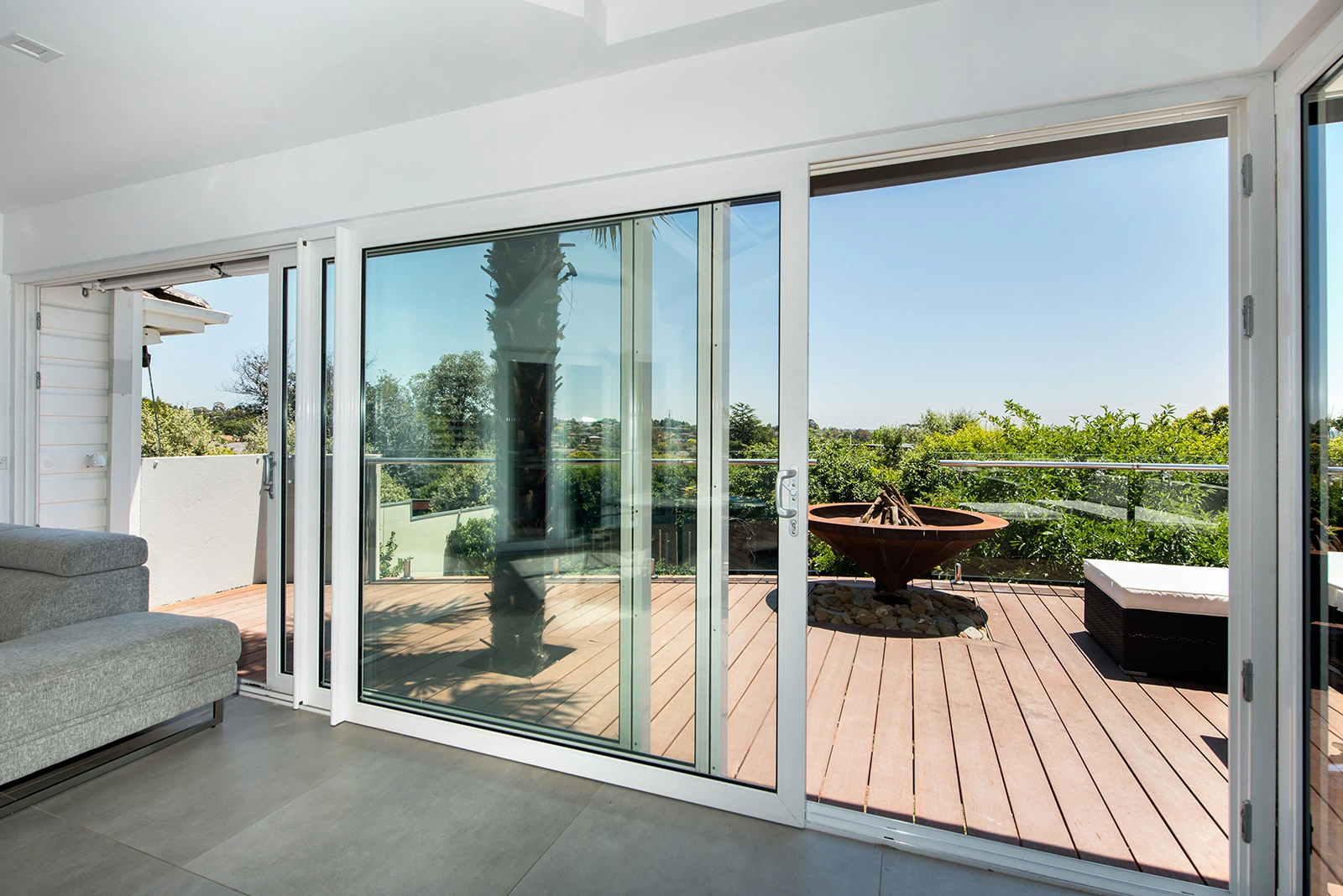 close up of white smart sliding upvc door