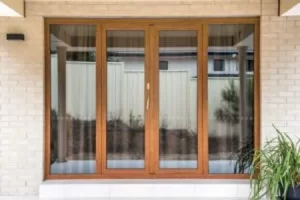 upvc entry french doors with brown wooden frame